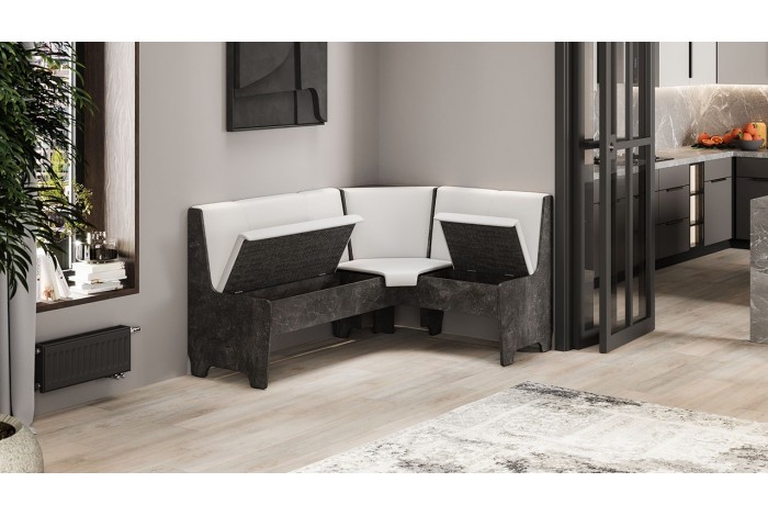 Кухонный уголок «Техас» Исп.1 Ателье темный, Экокожа белая