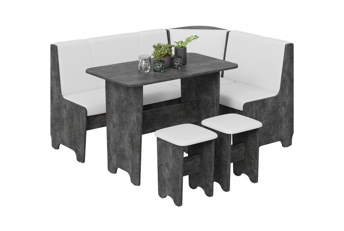 Кухонный уголок «Техас» Исп.1 Ателье темный, Экокожа белая