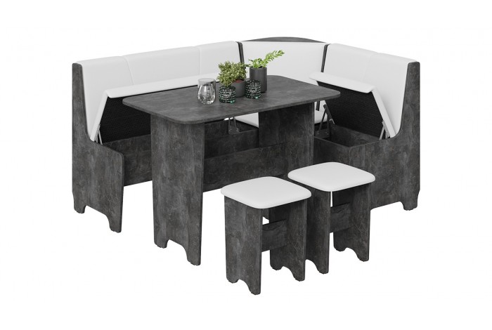 Кухонный уголок «Техас» Исп.1 Ателье темный, Экокожа белая