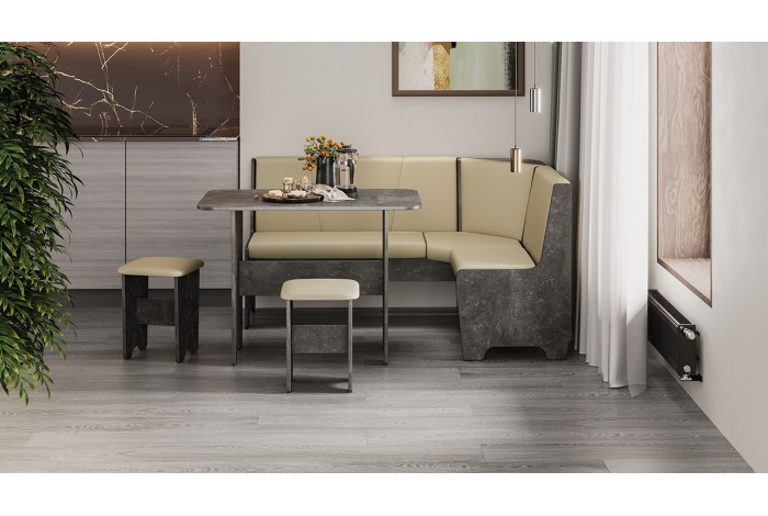 Кухонный уголок «Техас» Исп.1 Ателье темный, Экокожа бежевая