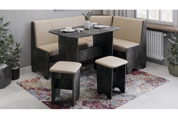 Кухонный уголок «Техас» Исп.1 Ателье темный, Экокожа бежевая