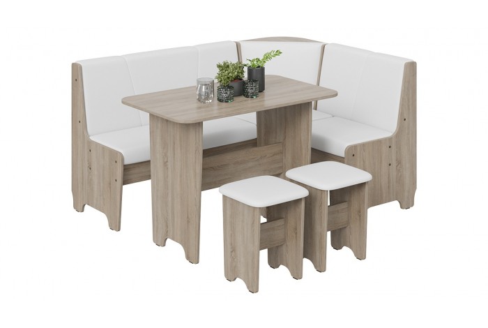 Кухонный уголок «Техас» Исп.1 Дуб Сонома трюфель, Экокожа белая