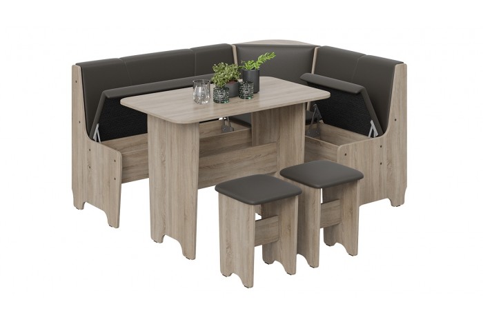 Кухонный уголок «Техас» Исп.1 Дуб Сонома трюфель, Экокожа коричневая