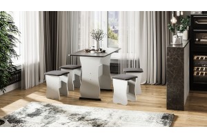 Обеденная группа Тип 1 Белый, Ателье темный, Иск.замша Stone