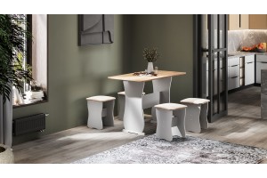 Обеденная группа Тип 1  Белый, Дуб Крафт золотой, Иск.замша Latte