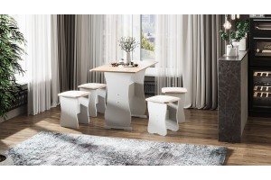 Обеденная группа Тип 1  Белый, Дуб Крафт золотой, Иск.замша Latte