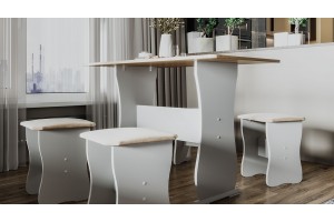 Обеденная группа Тип 1  Белый, Дуб Крафт золотой, Иск.замша Latte