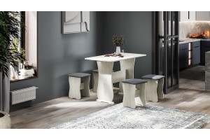 Обеденная группа Тип 1 Дуб Крафт белый, Велюр Серый