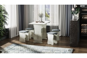 Обеденная группа Тип 1 Дуб Крафт белый, Велюр Серый