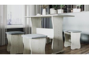 Обеденная группа Тип 1 Дуб Крафт белый, Велюр Серый