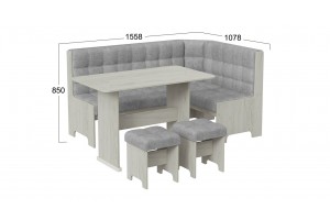 Кухонный уголок Флорида Дуб Крафт белый, Микровелюр Wellmart Silver