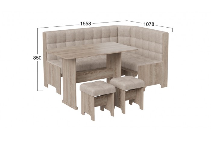 Кухонный уголок «Флорида» Дуб Сонома трюфель, Микровелюр Wellmart Dark