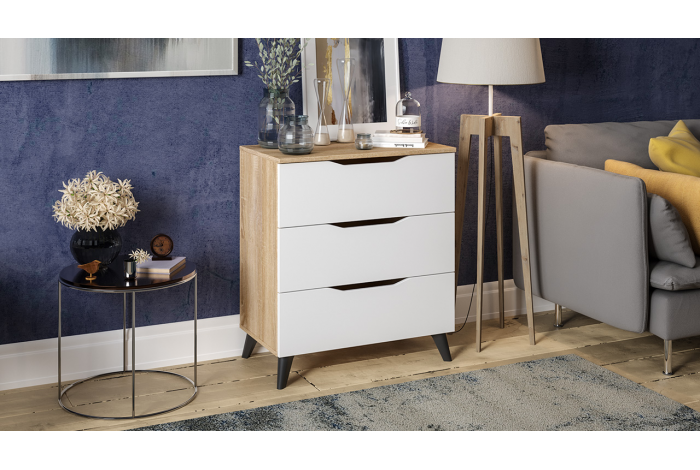 Комод Тип 3 с опорами Черный матовый, Дуб Сонома, Белый Ясень