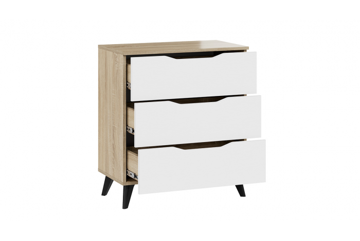 Комод Тип 3 с опорами Черный матовый, Дуб Сонома, Белый Ясень