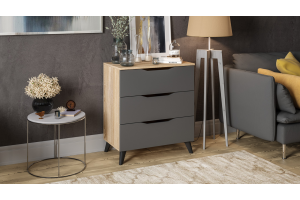 Комод Тип 3 с опорами Черный матовый, Дуб Сонома, Графит Серый