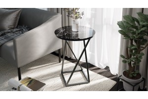 Стол журнальный ДП 1-03-05 исп. 2 Черный, Стекло Мрамор черный