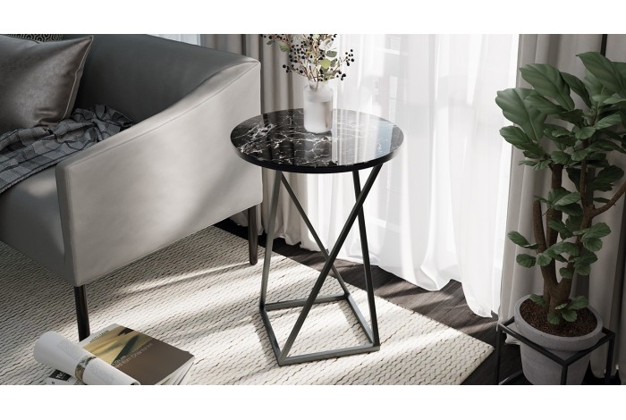 Стол журнальный ДП 1-03-05 исп. 2 Черный, Стекло Мрамор черный