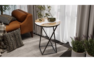 Стол журнальный ДП 1-03-05 исп. 2 Черный, Стекло с рисунком Слэб белый