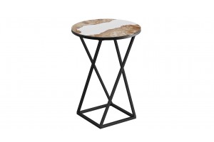 Стол журнальный ДП 1-03-05 исп. 2 Черный, Стекло с рисунком Слэб белый