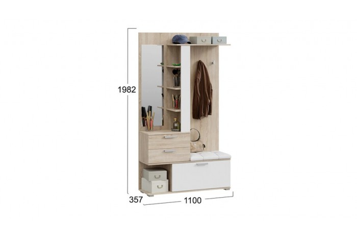 Прихожая «Эрика» №1 Дуб Сонома, Белый (поры дерева)