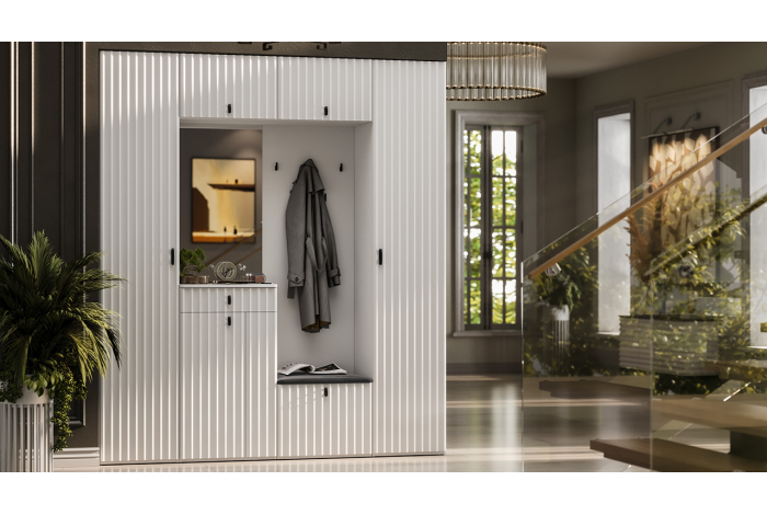 Модульная прихожая «Тиффани» Белый снег, Белый софт