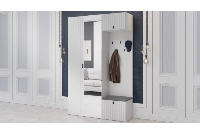 Модульная прихожая «Тиффани» Белый снег, Белый софт