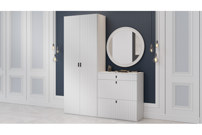 Модульная прихожая «Тиффани» Белый снег, Белый софт