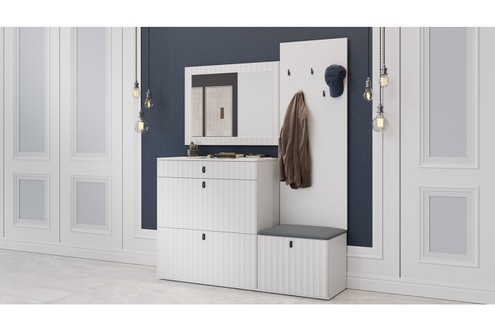 Модульная прихожая «Тиффани» Белый снег, Белый софт