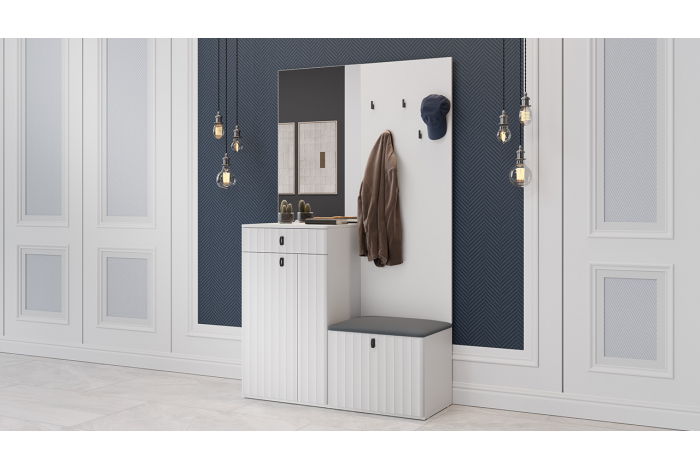 Модульная прихожая «Тиффани» Белый снег, Белый софт