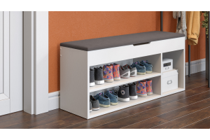 Тумба для обуви Тип 12 Белый Ясень, Велюр Серый