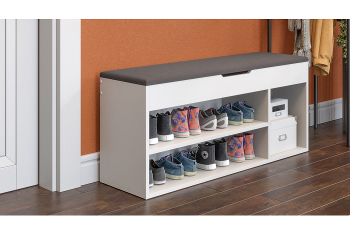 Тумба для обуви Тип 12 Белый Ясень, Велюр Серый