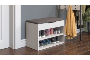 Тумба для обуви Тип 11 Белый Ясень, Велюр Серый