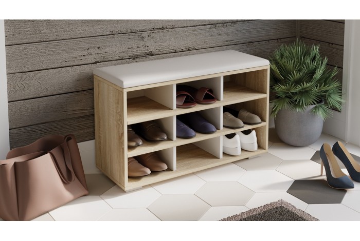 Тумба для обуви Тип 10 Дуб Сонома, Белый Ясень