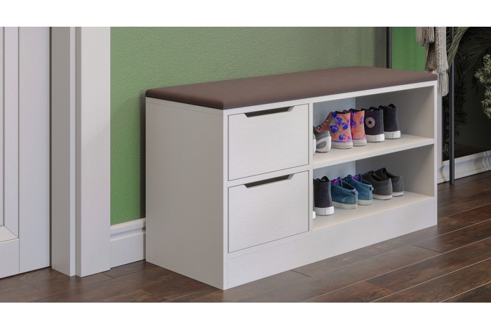 Тумба для обуви Тип 13 Белый Ясень, Велюр Серый