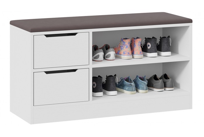 Тумба для обуви Тип 13 Белый Ясень, Велюр Серый