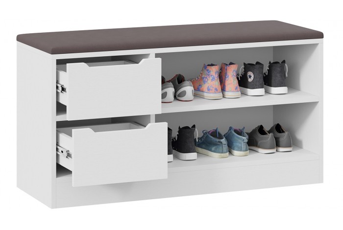 Тумба для обуви Тип 13 Белый Ясень, Велюр Серый