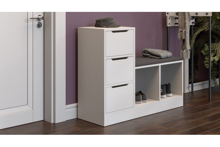 Тумба для обуви Тип 14 Белый Ясень, Велюр Серый