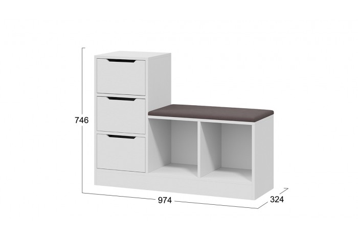 Тумба для обуви Тип 14 Белый Ясень, Велюр Серый