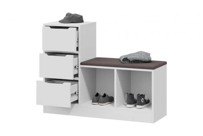 Тумба для обуви Тип 14 Белый Ясень, Велюр Серый