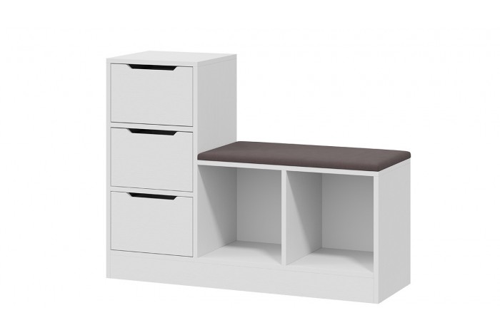 Тумба для обуви Тип 14 Белый Ясень, Велюр Серый