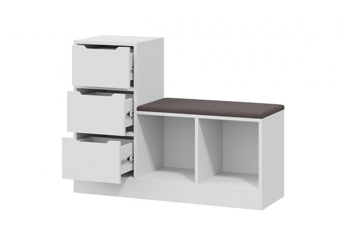 Тумба для обуви Тип 14 Белый Ясень, Велюр Серый