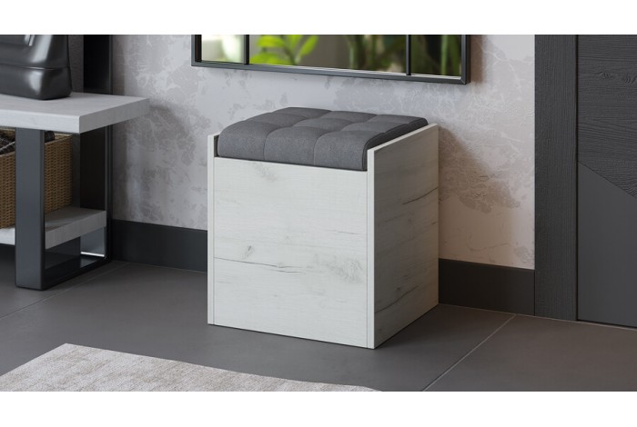 Пуф «Форест» Дуб Крафт белый, Велюр Серый