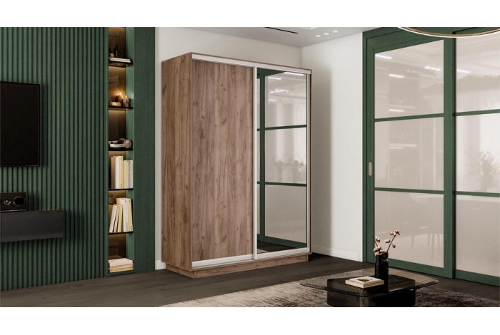 Шкаф-купе 2-х дверный «Румер-2» 1200 - СШК 3.120.60-11.13 Дуб Крафт Табачный (Глухой/Зеркало)