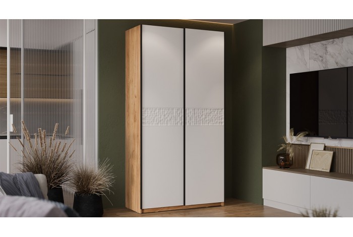 Шкаф-купе с 2 глухими дверями «Оскар Скания» 1200 Ручка черная, Дуб Крафт золотой, Белый снег, Белый матовый (Глухой/Глухой)