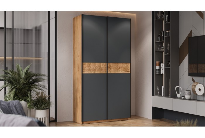 Шкаф-купе с 2 глухими дверями «Оскар Скания» 1200 Ручка черная, Дуб Крафт золотой, Серый графит, Дуб тортугга (Глухой/Глухой)