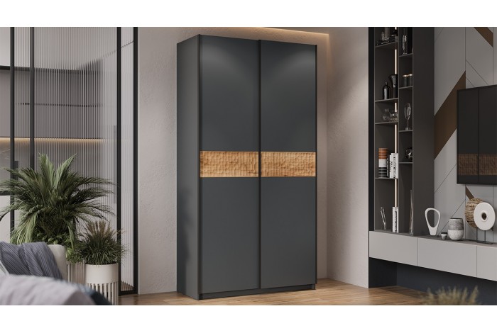 Шкаф-купе с 2 глухими дверями «Оскар Скания» 1200 Ручка черная, Серый графит, Дуб тортугга (Глухой/Глухой)