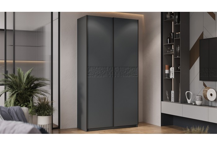 Шкаф-купе с 2 глухими дверями «Оскар Скания» 1200 Ручка черная, Серый графит, Графит матовый (Глухой/Глухой)