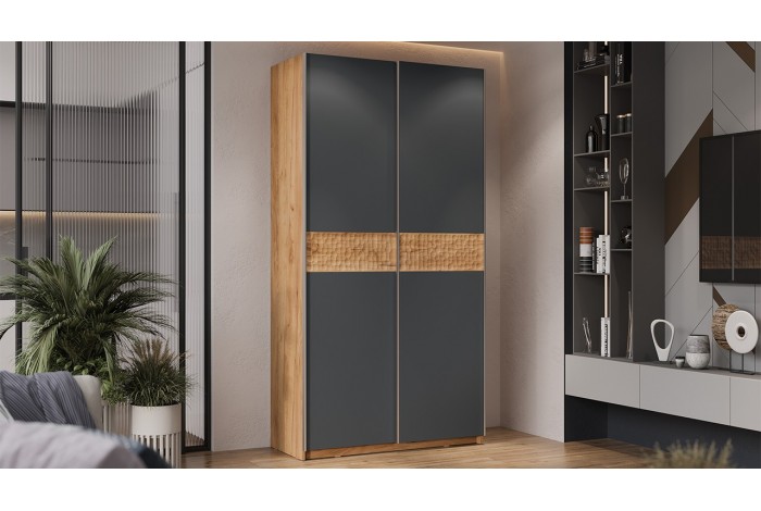 Шкаф-купе с 2 глухими дверями «Оскар Скания» 1200 Ручка серебро, Дуб Крафт золотой, Серый графит, Дуб тортугга (Глухой/Глухой)