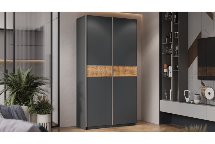 Шкаф-купе с 2 глухими дверями «Оскар Скания» 1200 Ручка серебро, Серый графит, Дуб тортугга (Глухой/Глухой)