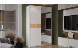 Шкаф-купе с 1 глухой и 1 зеркальной дверями Оскар Скания 1400 Ручка серебро, Белый снег, Дуб тортугга (Глухой/Зеркало)